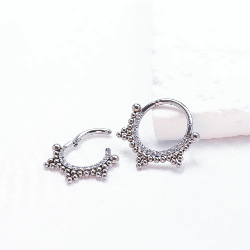 5/10/50Pc G23 Titanium Hinged Bead Hoops Clicker Nose Ring with CZ Stone Ear Cartilage Tragus Helix Earrings Body Jewelry
