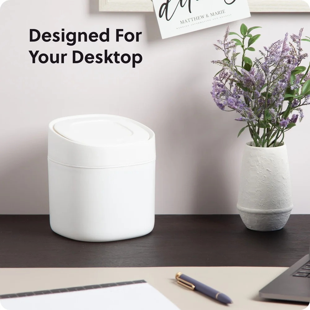 سلة مهملات صغيرة مدمجة، سلة مهملات للمكتب الداخلي، تصميم دائري، إغلاق علوي، خفيف الوزن، سعة 2 لتر، حرفة حمام مثالية للسيارة #6