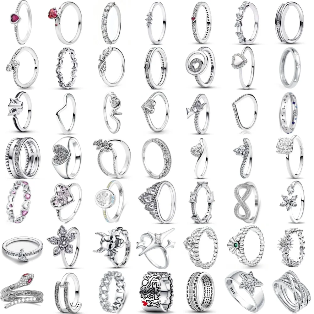 Venta caliente nuevo plata 925, en forma de corazón, en forma de serpiente, anillo de copo de nieve adecuado para regalos de vacaciones de mujeres europeas, joyería exquisita
