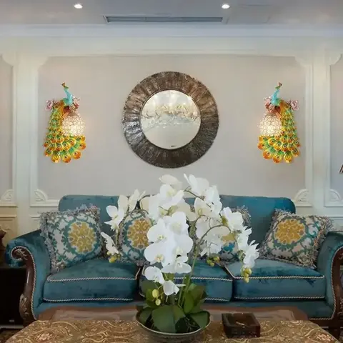 Retro Golden Color Peacock Wall Lamp for Living Room Bedroom Headboard Restaurant Bar Wall Decorative Lightsnot Included Bulb