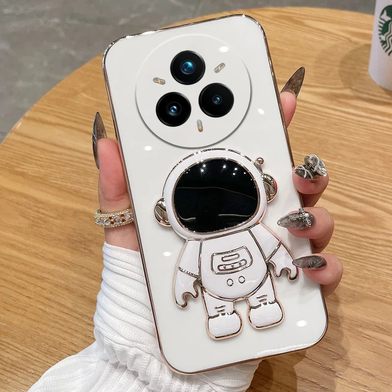 for Realme 14 Pro Plus 5G C75 14 X Astronaut Holder Plating Case For Realme 14X C75 14 Pro Plus Pro+ Silicone Stand Cover