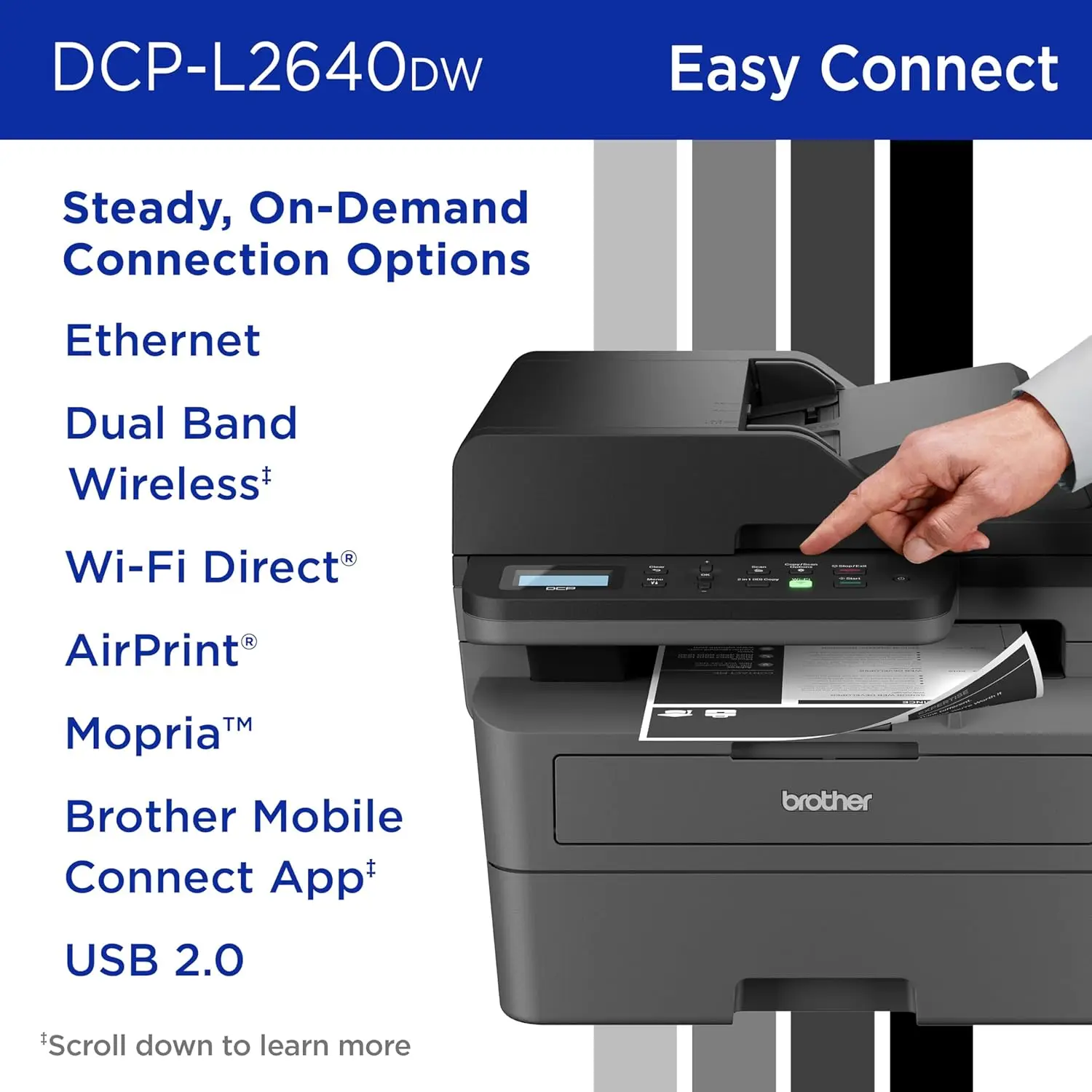 DCP-L2640DW طابعة ليزر لاسلكية مدمجة أحادية اللون متعددة الوظائف مع نسخ ومسح ضوئي، مزدوجة، متنقلة، أبيض وأسود #6