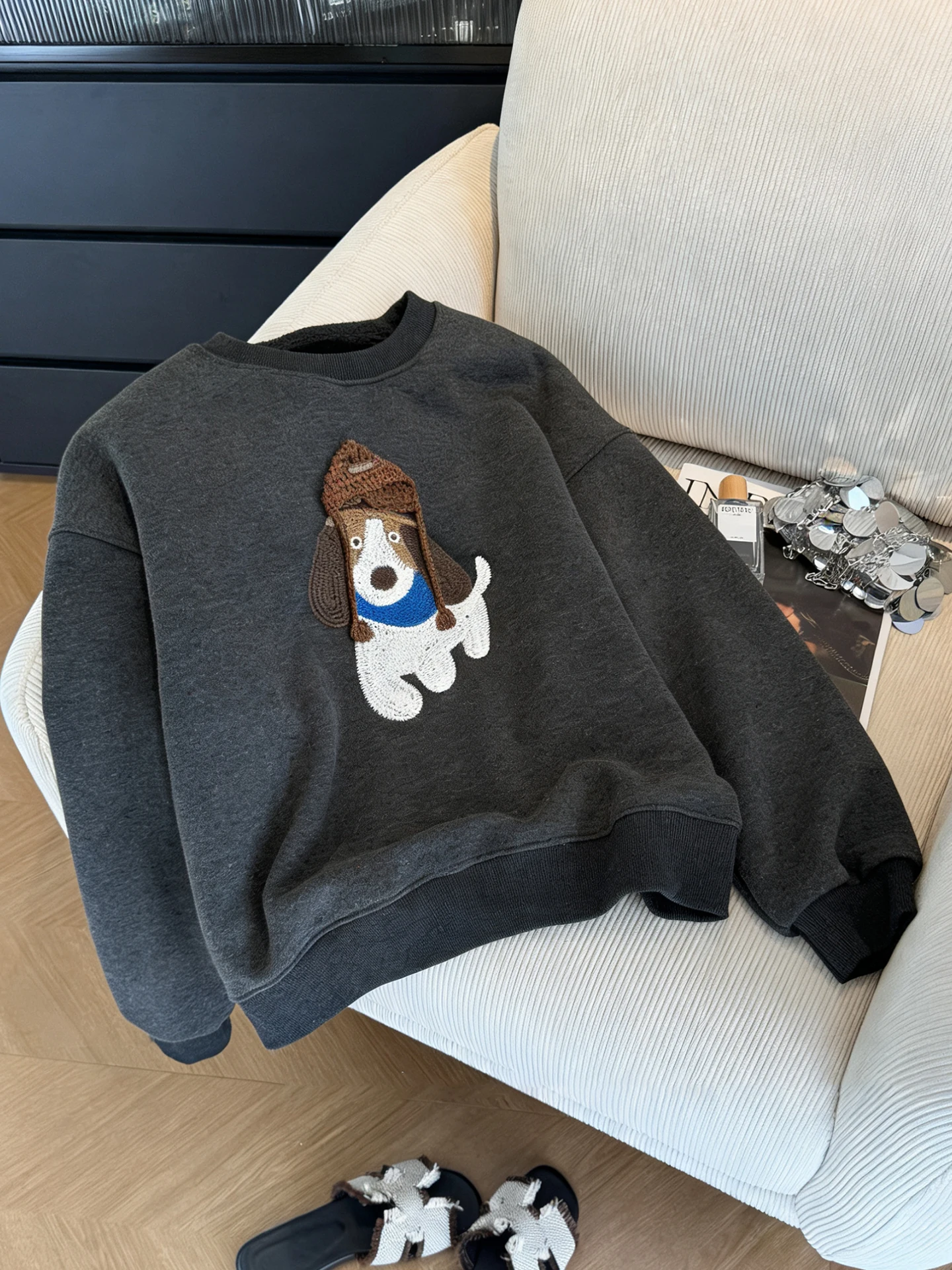 

Свободная длинная толстовка с капюшоном Све, женская весенне-осенняя удобная повседневная модная верхняя одежда с принтом собаки в Корейском стиле