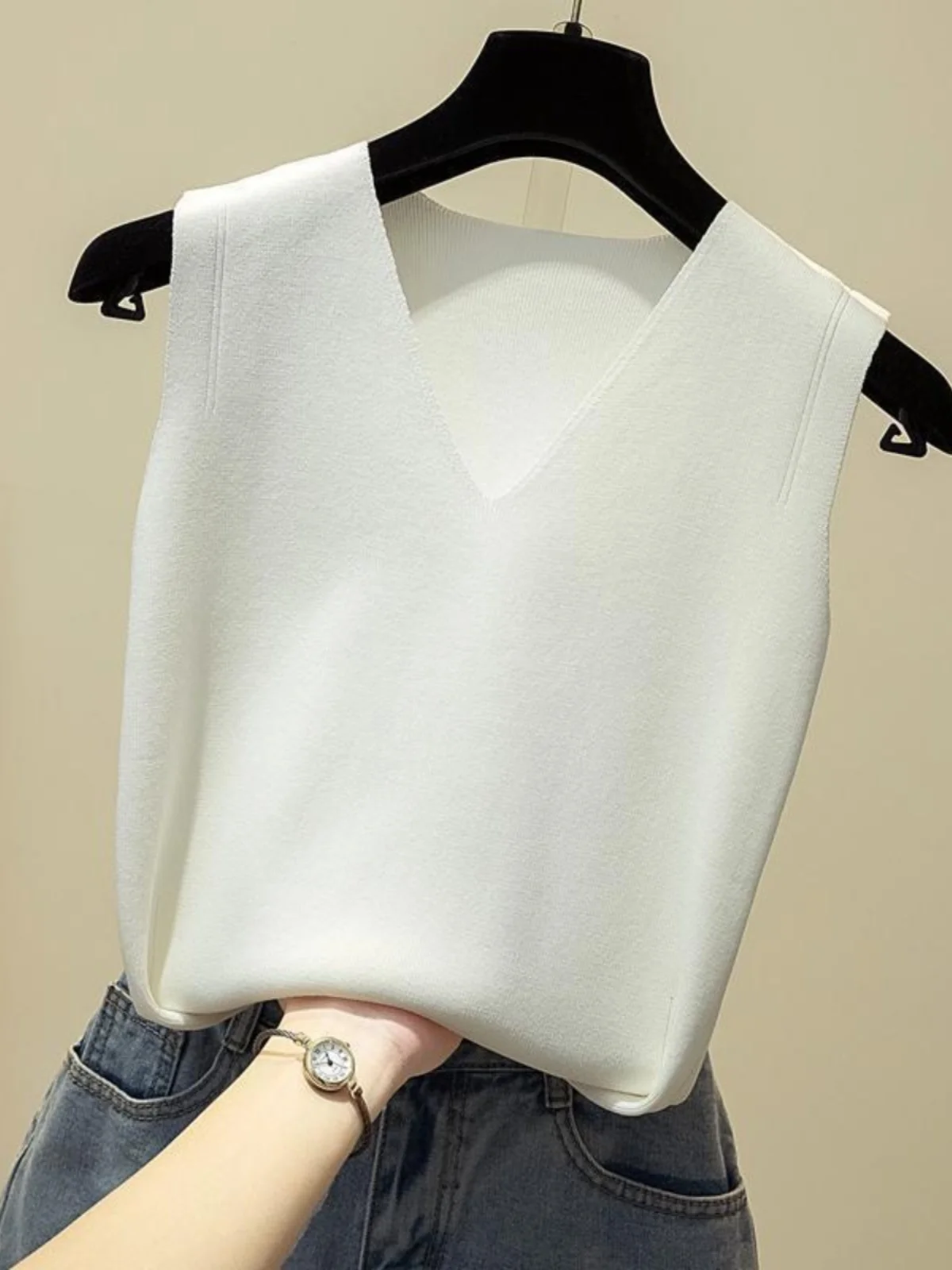 Ceco sin Mangas con Cuello en V a la Moda, Top de Punto Estilo Casual para Mujer, Ropa Interior E, Top con Tirantes...