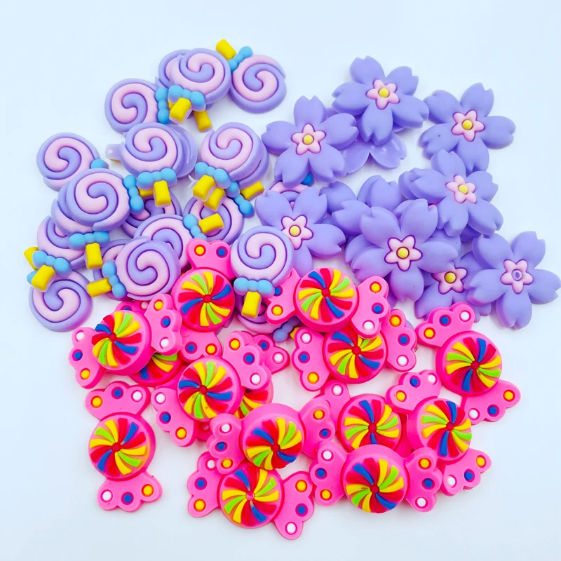 30 Pcs Kawaii Soft Glue Cartoon Lollipops, Flowers, Candy Flat DIY Crafts Scrapbook Hair Bow Center Decoration Accessories D72