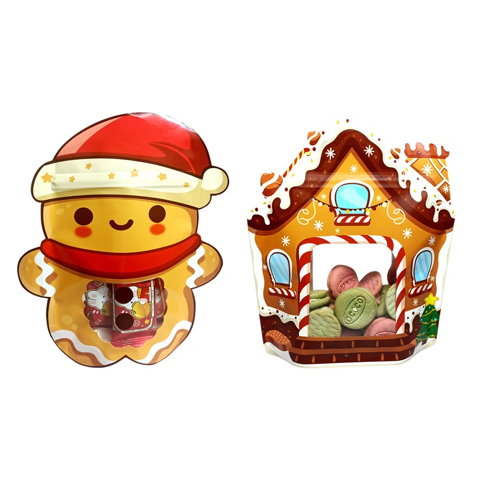 10PCS Christmas Candy Bags Cookie Boxes Christmas Gift Boxes Cartoon Cracker Man and House Boxes Christmas Candy Gifts