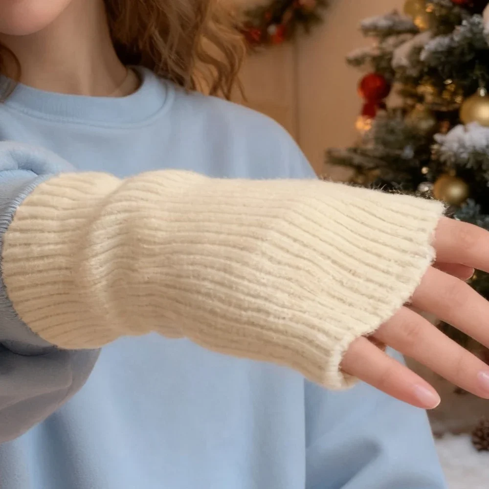 Women's Fashion Half Finger Gloves for Autumn Winter, Versatile Plush Style with Warmth Cold Resistance Gloves
