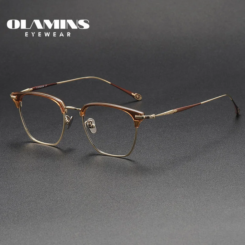 

OLAMINS​ Pure Titanium Frames Eyewear Half Rimless Titanium Optical Eyeglasses Titanium Frame Optical 80900