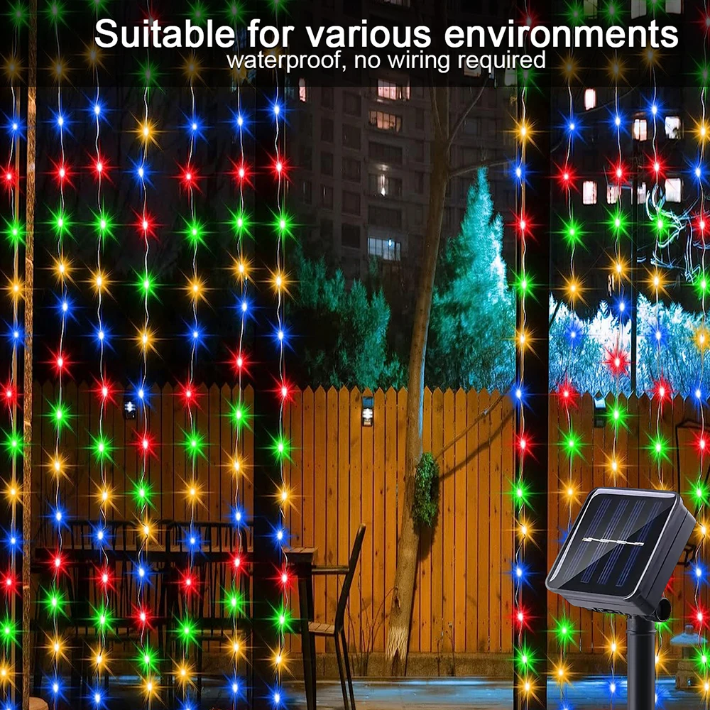 300Leds Solar Curtain String Light Outdoor Waterfall Garland Fairy Lights Garden Halloween Christmas Decoration Holiday Lighting