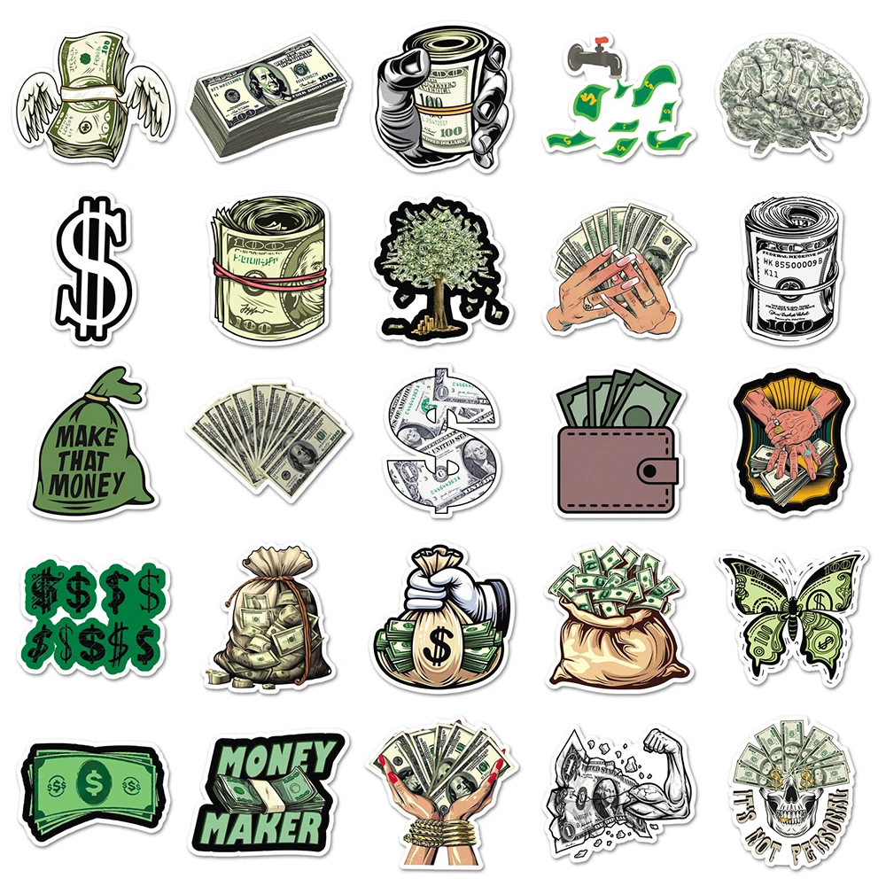 10/30/50pcs Cool Dollar Money Maker Stickers Personalized Graffiti Decals DIY Suitcase Laptop Phone Bike Cartoon Sticker Packing