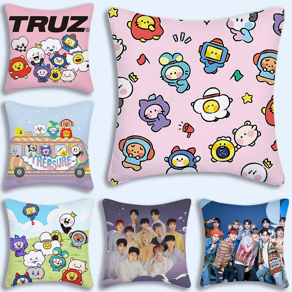 Hot K-pop T-TruzS Pillow Covers Cartoon Sofa Decorative Home Double-sided Printing Short Plush Cartoon T-TreasureS Cushion Cover