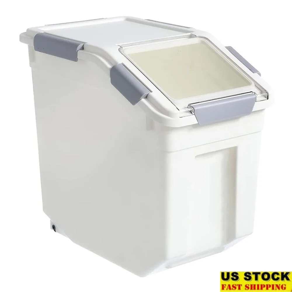 

Airtight Rice Storage Container with Measuring Cup Grains Pet Food Flour Ideal Pantry Kitchen Organization 50 lb Capacity