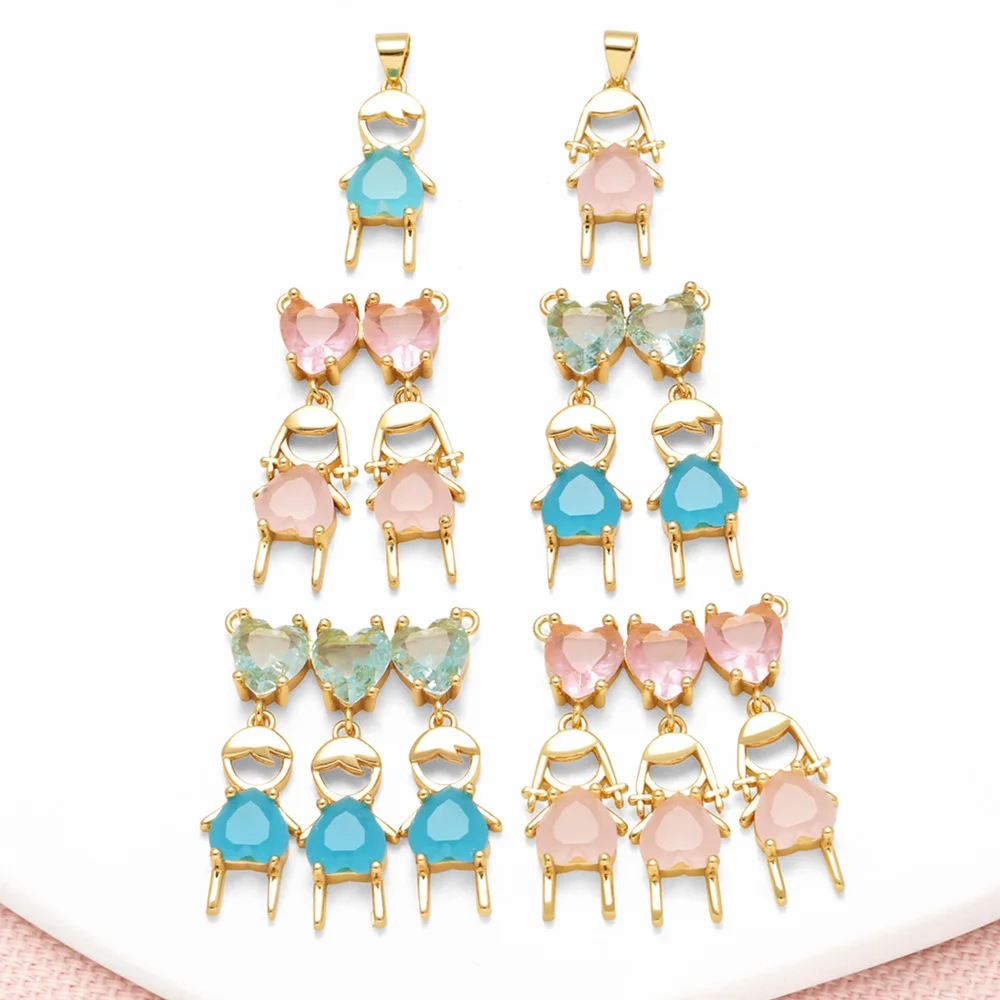 OCESRIO Pink Blue Crystal Heart Pendant for Necklace Copper Gold Plated Boy Girl Couple Friend Jewelry Making Supplies pdtb850