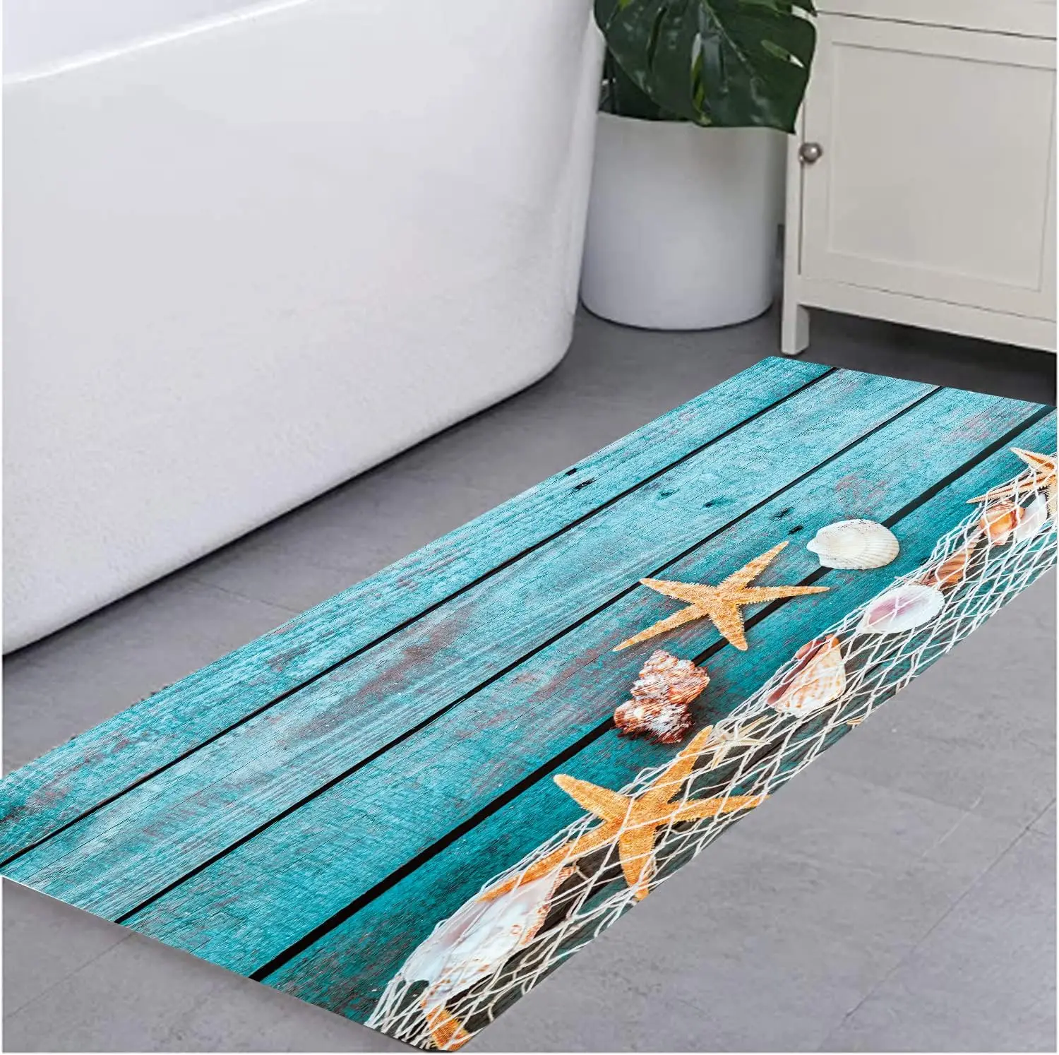 VIKAMA Sea Star Shell Pattern Carpet Anti-Slip Bathroom And Kitchen Floor Mat Corridor Long Strip Mat Home Decoration