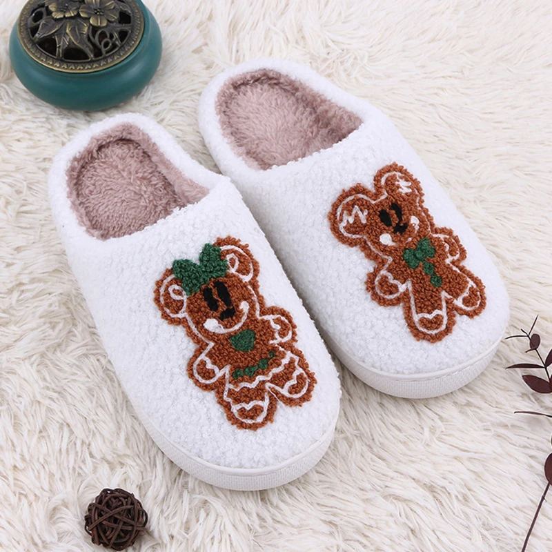 SHAJI Unisex Lebkuchen-Weihnachts-Plüschpantoffeln Warm Gemütlich Leicht Geräuscharm Hausschuhe für Weihnachtsgeschenk – Detail 7