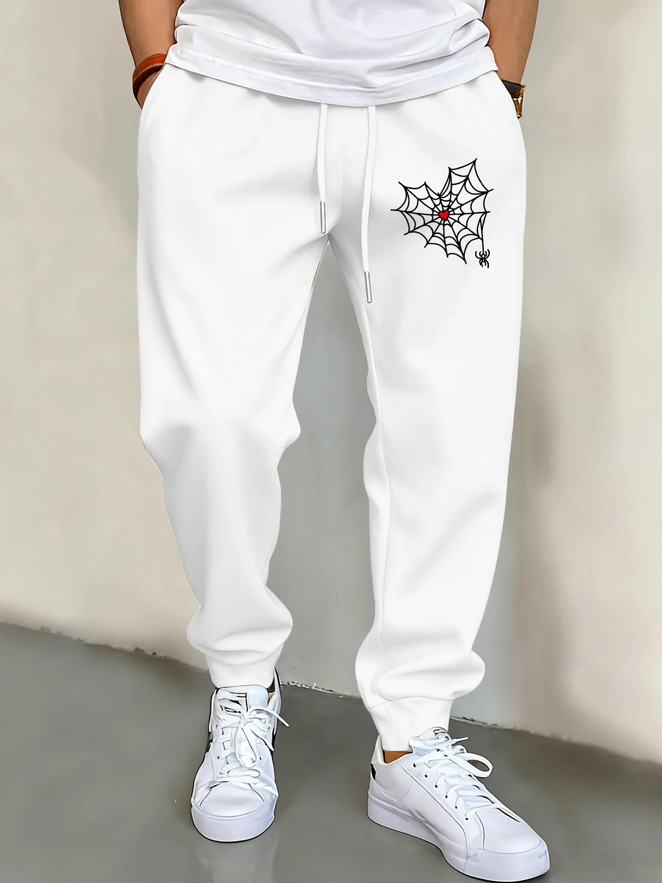 

Spider Weaving A Love Web Print Trousers For Mens Autumn Fashion Sweatpants Pocket Fleece Warm Sportpants Unisex Trendy Pants