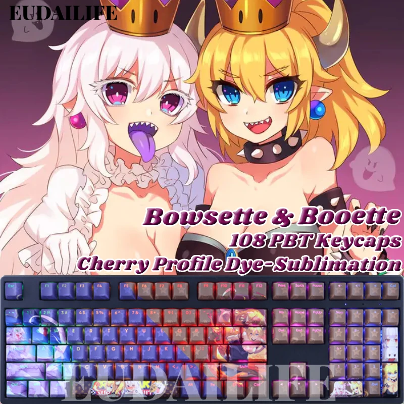 

Bowsette Booette 108 Keycap PBT DYE Sublimation Light Transmitting Cherry Switch Cross Key Cover for Mechanical Keyboard Gift