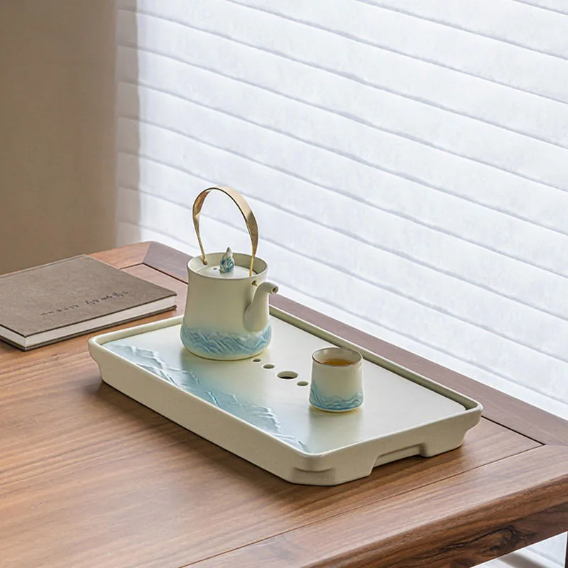 Chinese Ceremony Tea Tray Decorative Ceramic Serving Living Room Rectangle Tea Tray Valet Tableware Bandejas Home Products