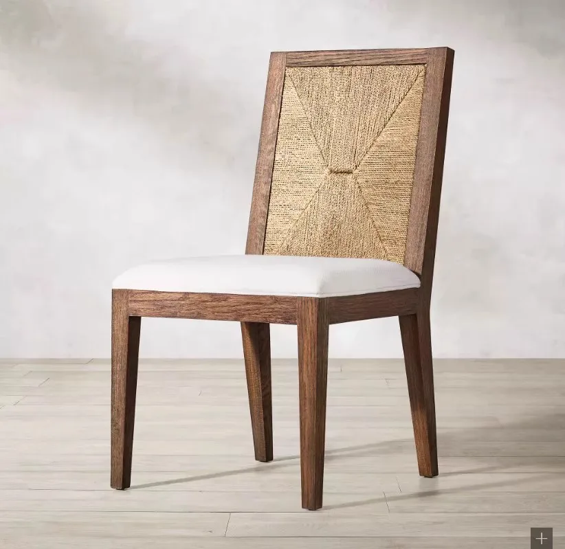 Modern Mid-Century Minimalist Dining Chair Solid Oak Wood with Rattan for Home Offices Hotels Apartments-Restaurant Application