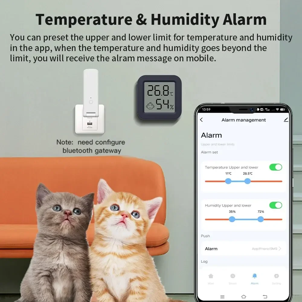 Tuya Mini Bluetooth Temperature Humidity Sensor Mini LCD Screen Smart APP Remote Voice Control Google Thermometer Hygrometer