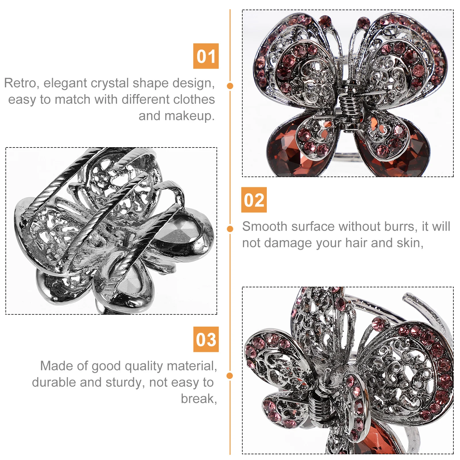 

2 Pcs Vintage Headgear Girl Hair Accessories Clips for Women Rhinestone Clamp Claw Elegant Fashion Zinc Alloy Metal Women's