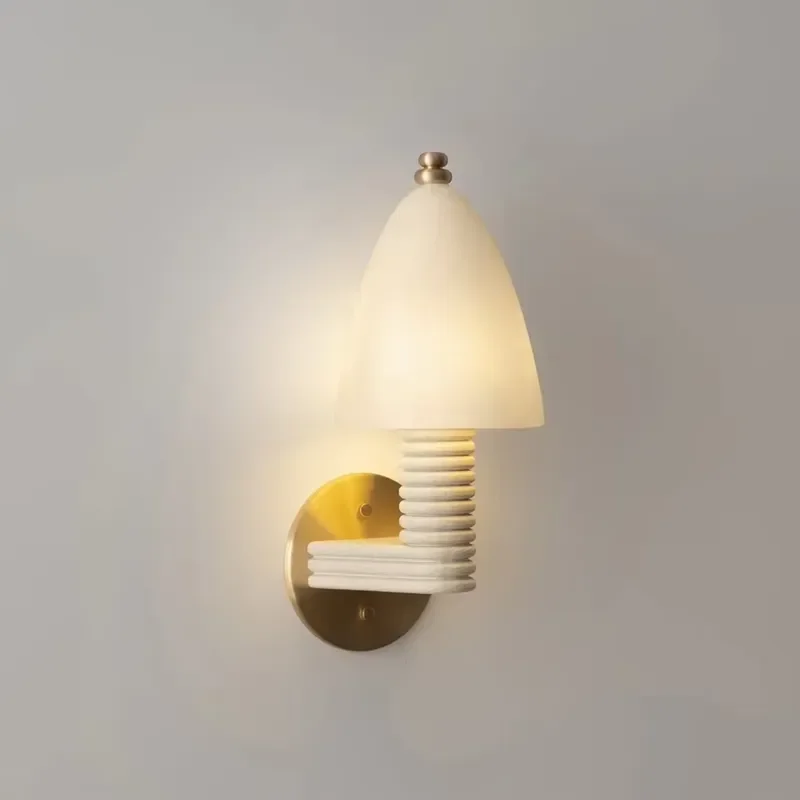 Modern Rustic Wood Wall Lamp Frosted Glass Shade Natural Grain Arm LED E26 Fixture for Bedroom Living Room Corridor Decor