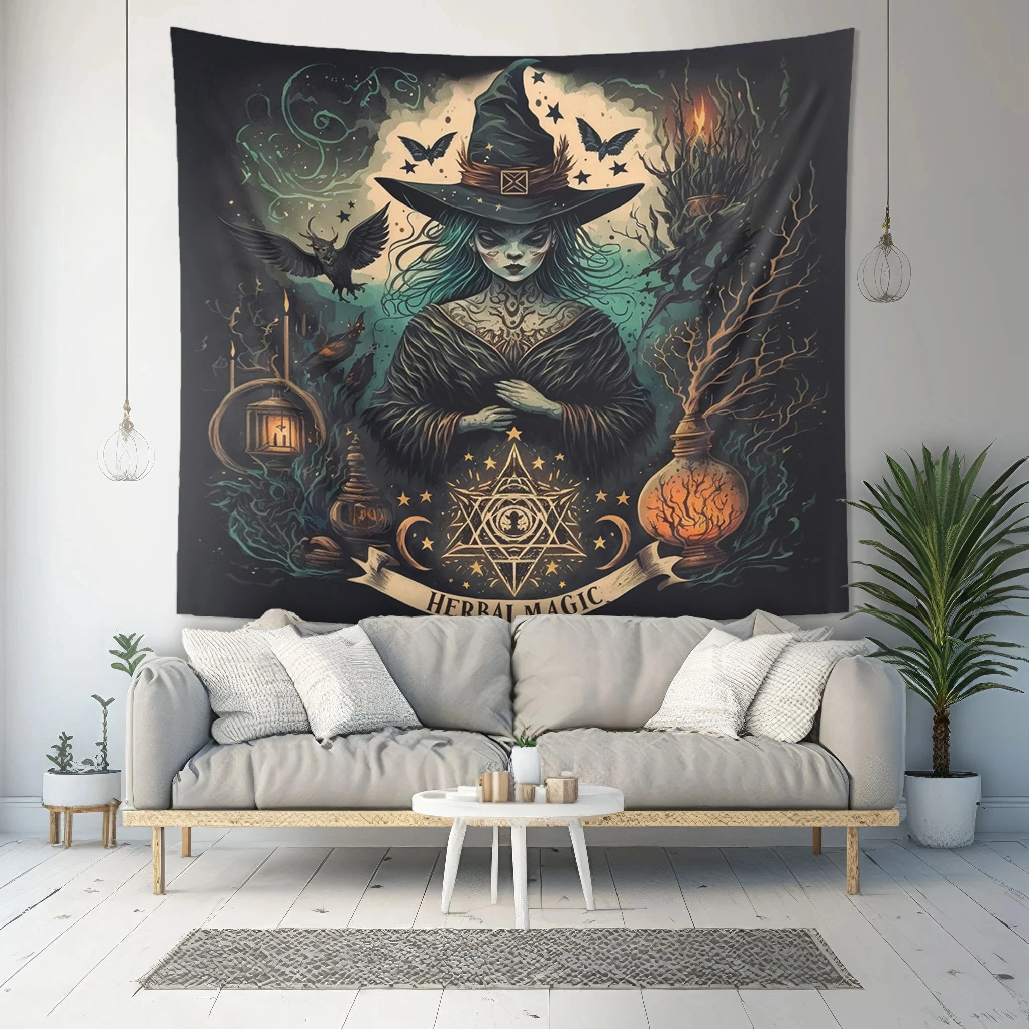 VIKAMA Herbal Magic Witch Tapestry Gothic Mysterious Background Cloth Living Room Decoration Hanging Cloth Room Decoration