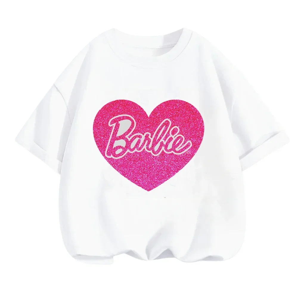 New Kawaii Barbie Kids Short Sleeve Summer Cartoon Boys Girls Soft O-Neck T Shirts Oversized Fashion Y2K Girls Tees Tops Gifts ﻿