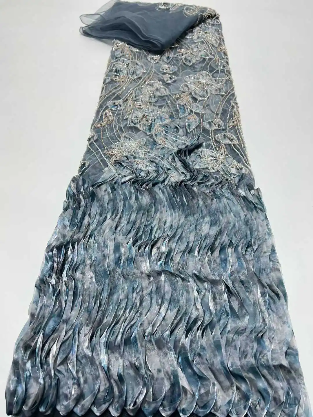 

New African Lace High Quality French 3D Flower Nigerian Sequins Embroidery Beads Tulle Net Lace Fabric For Wedding Party Dress