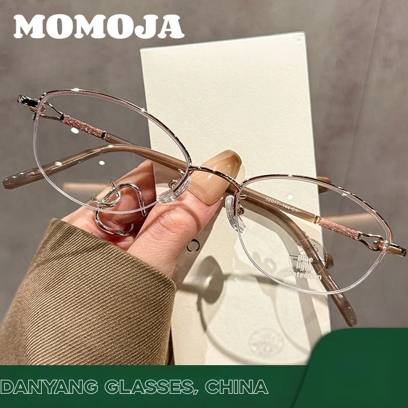 

Очки MOMOJA с титановой оправой для женщин, маленькие полуоправные очки в форме бабочки, элегантные повседневные роскошные очки 7142