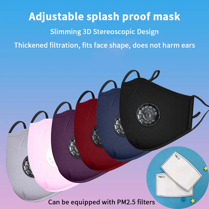 Anti-pollution PM2.5 หน้ากากกันฝุ่นล้างทําความสะอาดได้และนํากลับมาใช้ใหม่ Pluggable ปะเก็นผ้าฝ้าย Unisex Travel PPE หน้ากากสบายและ Breathable