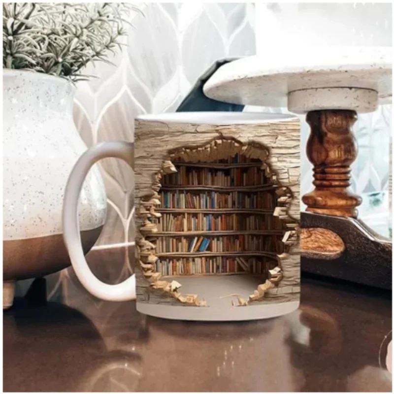 Ceramic 3D Library Book Mug Shelf Mug Creative Space Design Multi-Purpose Mug Coffee Cup Study Milk Cup Friends Birthday Gift