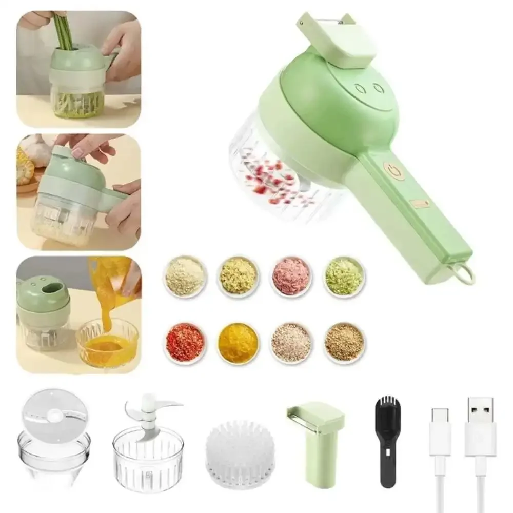 4In1 Gemüse Cutter Set Handheld Drahtlose Knoblauch Stampfer Lebensmittel Chopper Fleischwolf Maschine Lebensmittel Schälen Scheibe Käse reibe