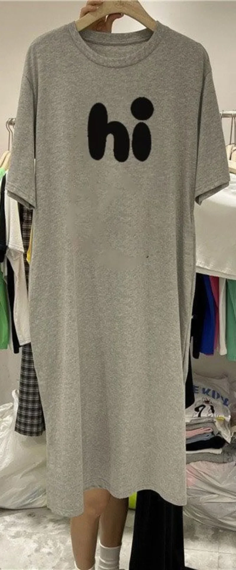 Vestido holgado informal con estampado de letras para mujer, camiseta de manga corta de gran tamaño, cuello redondo, camisón de moda