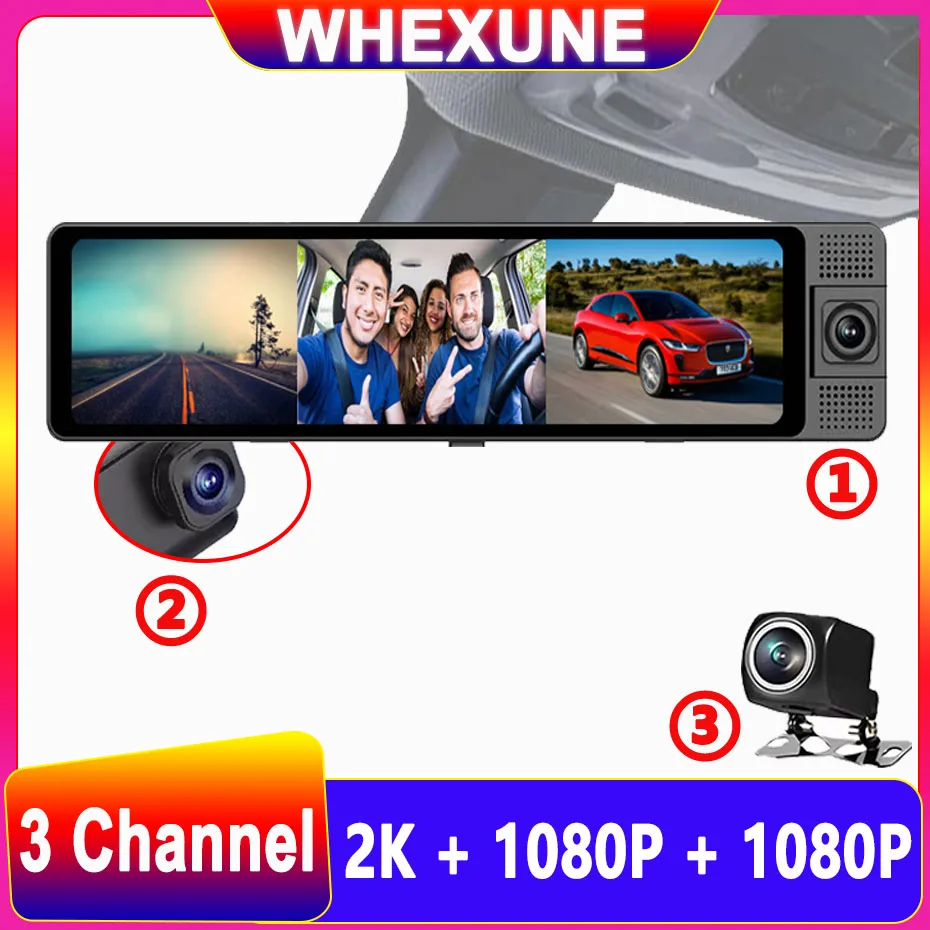 

3 Channel GPS Dash Cam Front Inside Rear Recording IR Night Vision WiFi APP Control Time Lapse Parking Monitor 2K+1080P+1080P