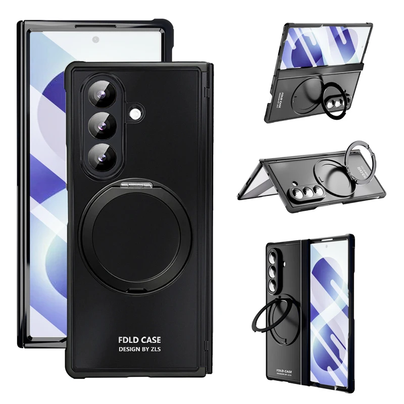 For Samsung Galaxy Z Fold 7 Case ELVEV Magnetic TPU＋Electroplating PC Rotating Bracket Folding Cover with Glass Film