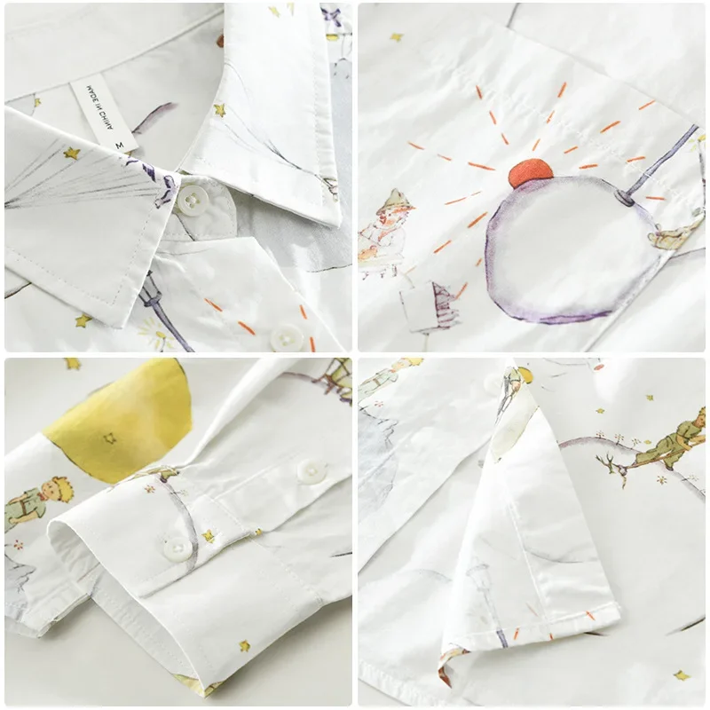 

Японская модная уличная одежда, рубашки с мультяшным принтом, мужская белая рубашка из чистого хлопка, мужские повседневные рубашки с квадратным воротником, удобная одежда