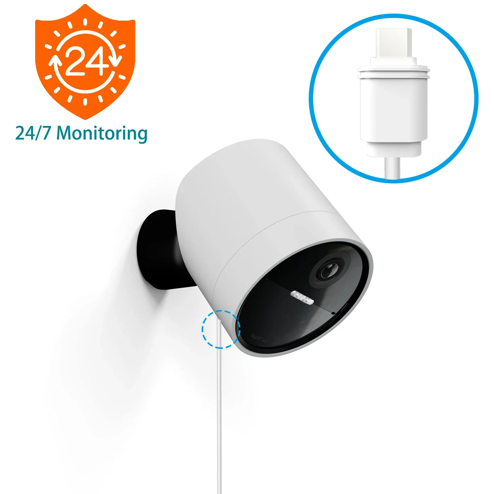 7.6m /25ft Charging Cable power for SimpliSafe Wireless Outdoor Security Camera