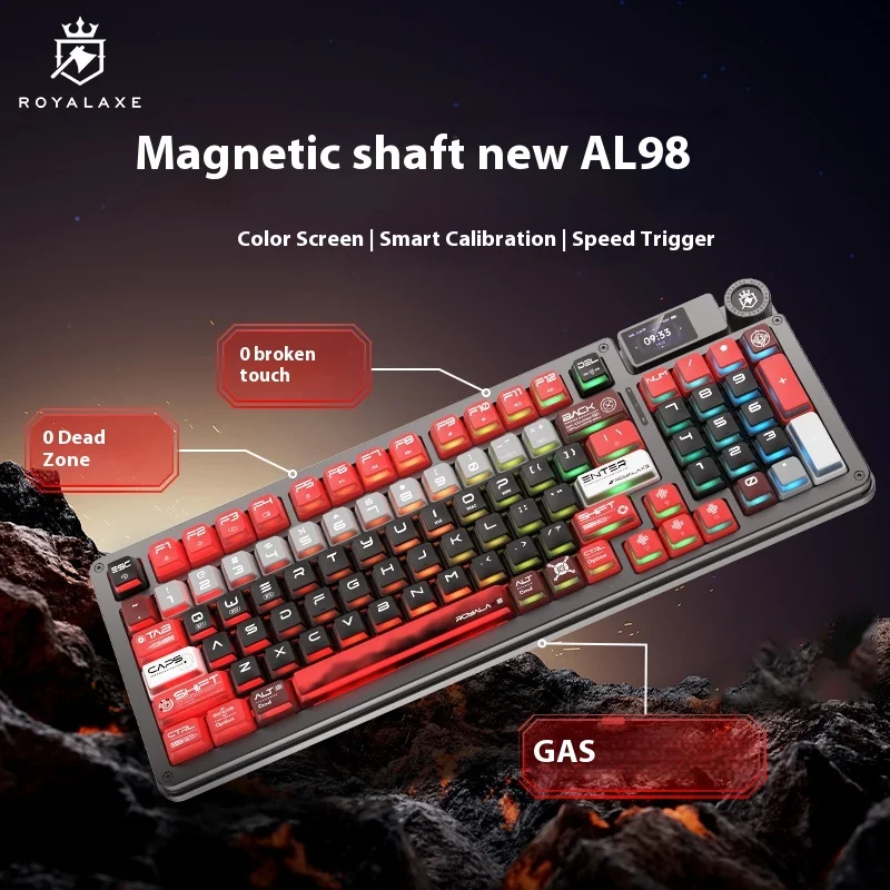 Royal Axe Al98 Mechanical Keyboard Wireless Magnetic Axis Tft Color Screen Multi Functional Knob Customized Gaming Keyboard