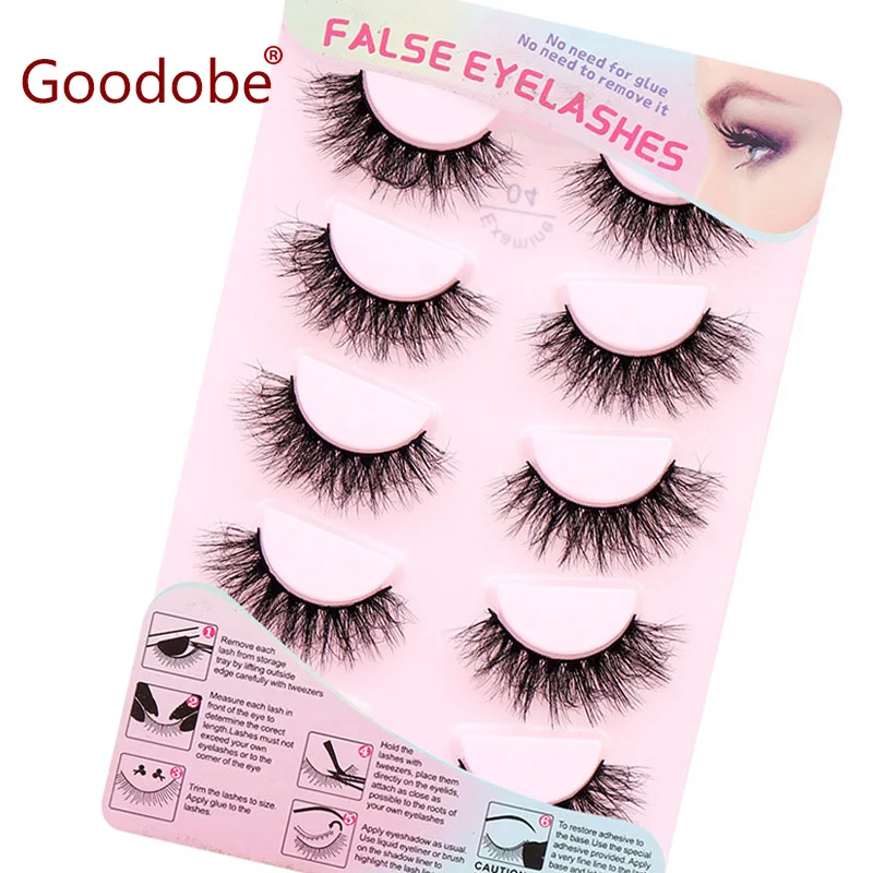 

5pairs 3D multi-layer natural simulation false eyelashes thick curly and messy lashes fluffy hand made glue free faux eyelash