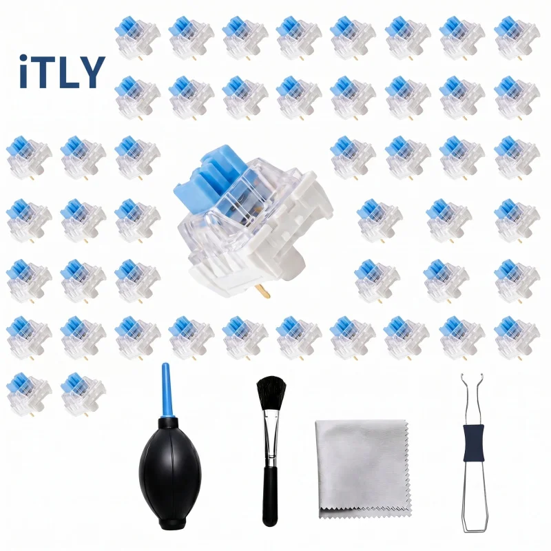 iTLY 54Pcs Blue Keyboard Switches, 3-Pin Clicky Tactile Mechanical Keyboard Switches Switch Puller & Brush