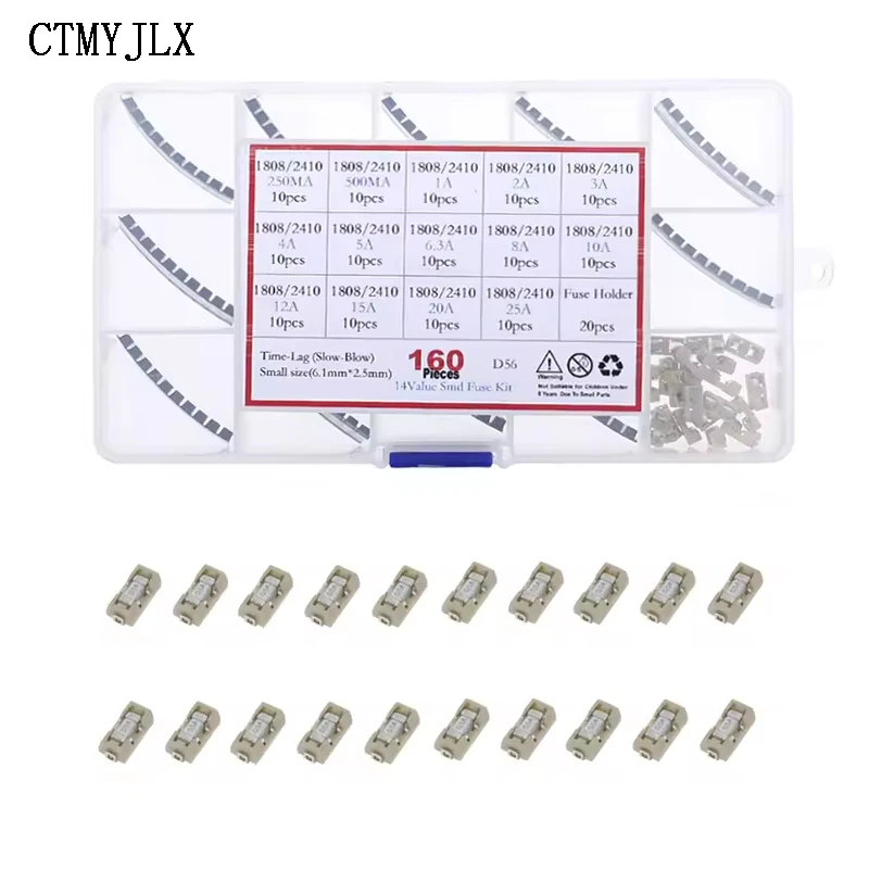 160pcs 15Value 250V 1808 2410 6125 0.25A - 25A Ceramic SMD Slow blow Fuse Assorted DIY Kit 1A 2A 3A 5A 8A 10A 15A 20A 25A Fuses