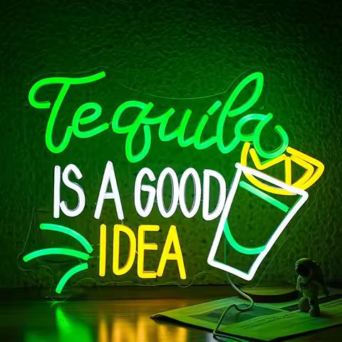 Tequila Is A Good Idea Neon Sign USB Dimmable LED Tequila Light Up Sign Wall Decor for Beer Bar Home Party Music Festival Man Ca