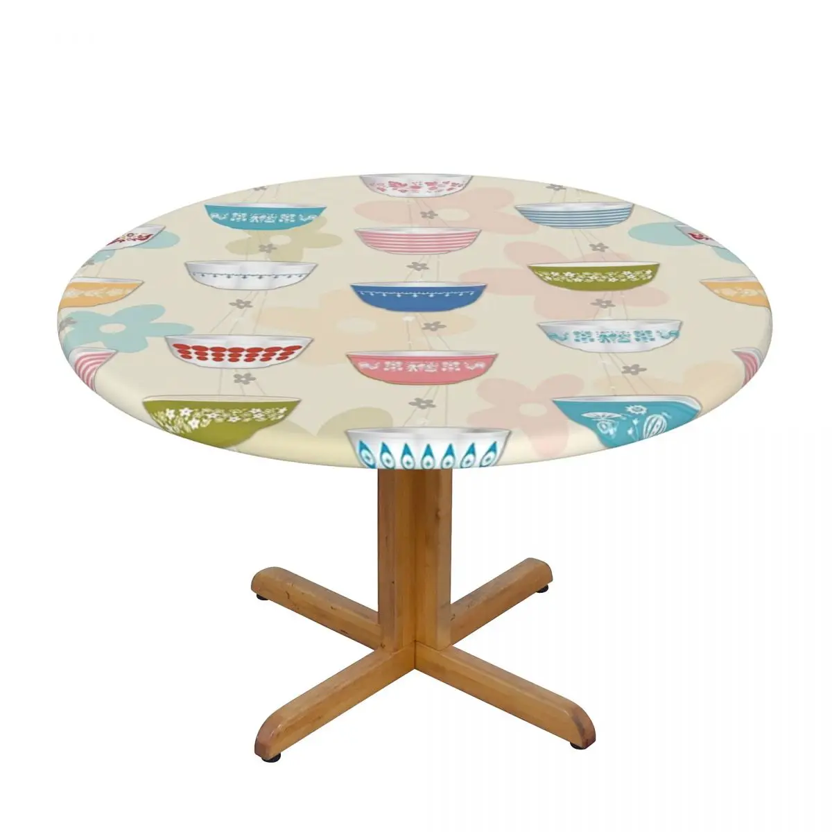 Vintage Pyrex Bowls Collection Waterproof Round Tablecloth Oilproof Table Cloth for Kitchen Events Dining Table Cover