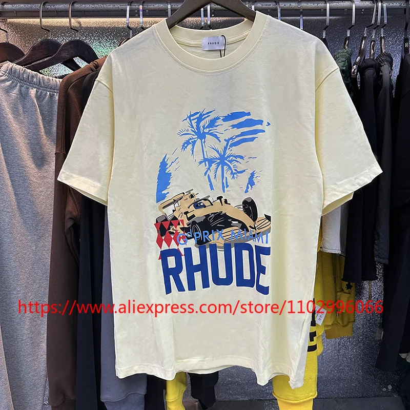 2026 New RHUDE Men's T-Shirt Oversized Nautical Letter Print Crew Neck Casual Tee Top Fast Delivery