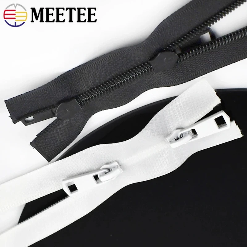 2Pcs Meetee 20-150cm 5# Double Slider Waterproof Zipper Nylon Zips Open-End Ziper for Jacket Invisible Zippers Sewing Zip Repair