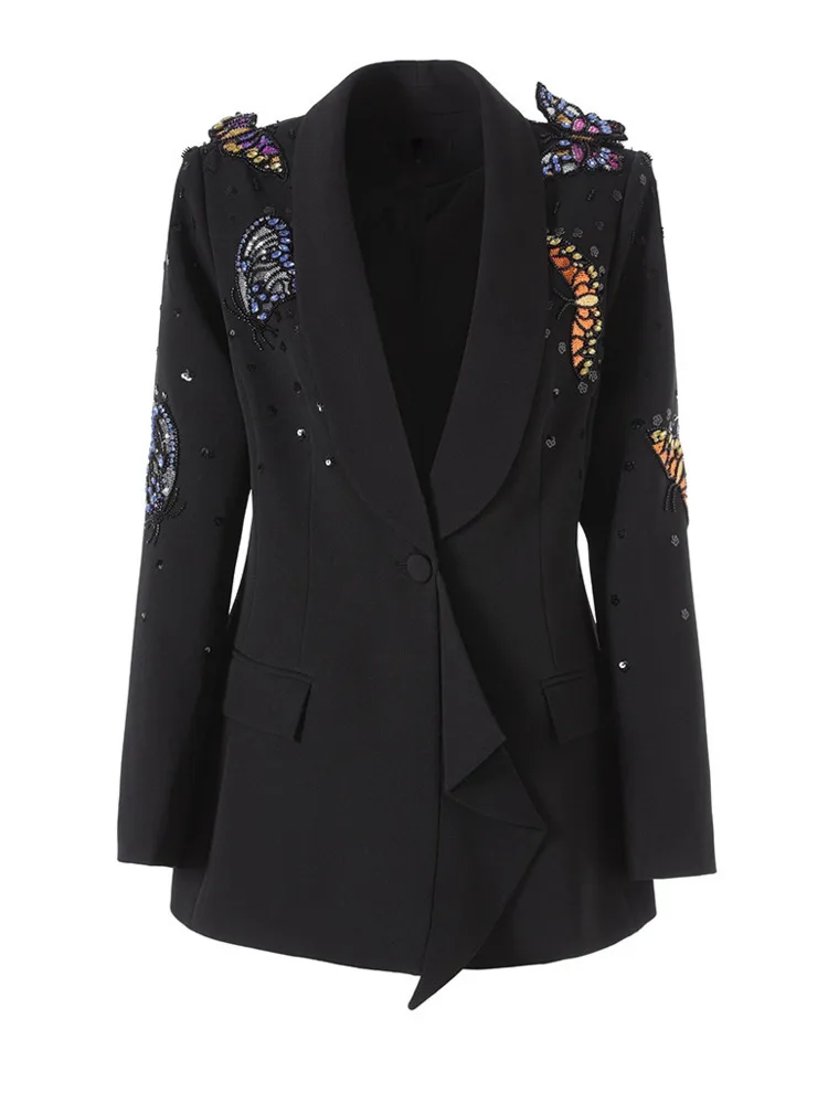 ONEXWEN Luxury Sparkly Fringe Blazer Women High Quality Black Cropped Suit Jacket Fashion Elegant Party Outwear 2026 ZM5261