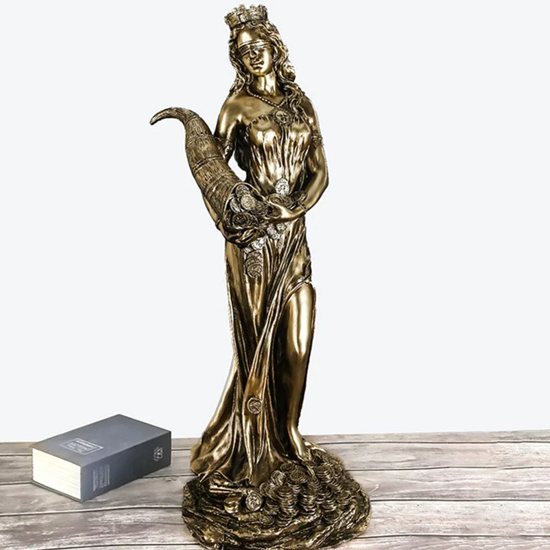 20cm Vintage Resin Greek Goddess Wealth Home Decor Statue Fortune Statue Office Desktop Decor Lucky Craft Figurines Ornament