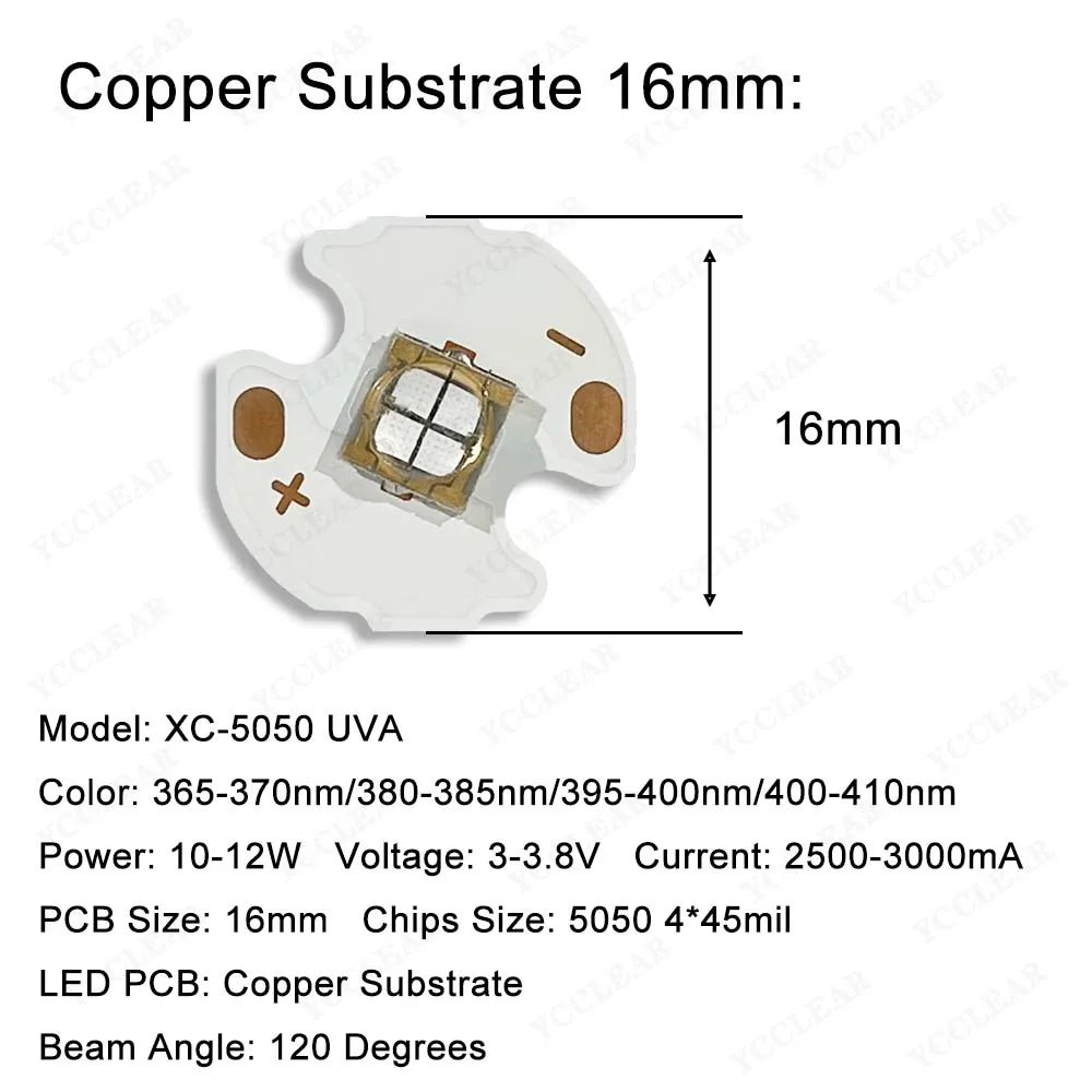 10W 12W Deep UV LED Chip UVA 365nm 370nm 380nm 395nm 410nm Diodes SMD5050 With 16mm 20mm Plate For Mosquito Trap Solidification