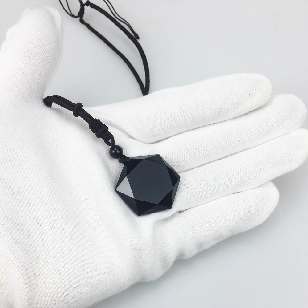 Black Obsidian Natural Stone Pendant Necklaces For Women and Men Cubic Hexagram Sweater Necklace Amulets And Talismans Jewelry